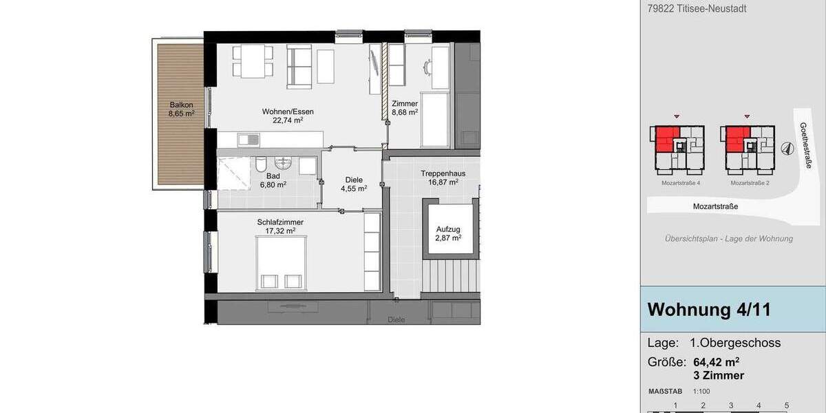 Etagenwohnung Titisee-Neustadt Neustadt - 3 Zimmer, 64 m&sup2;, 359.000&euro; | Angebot:25780441
