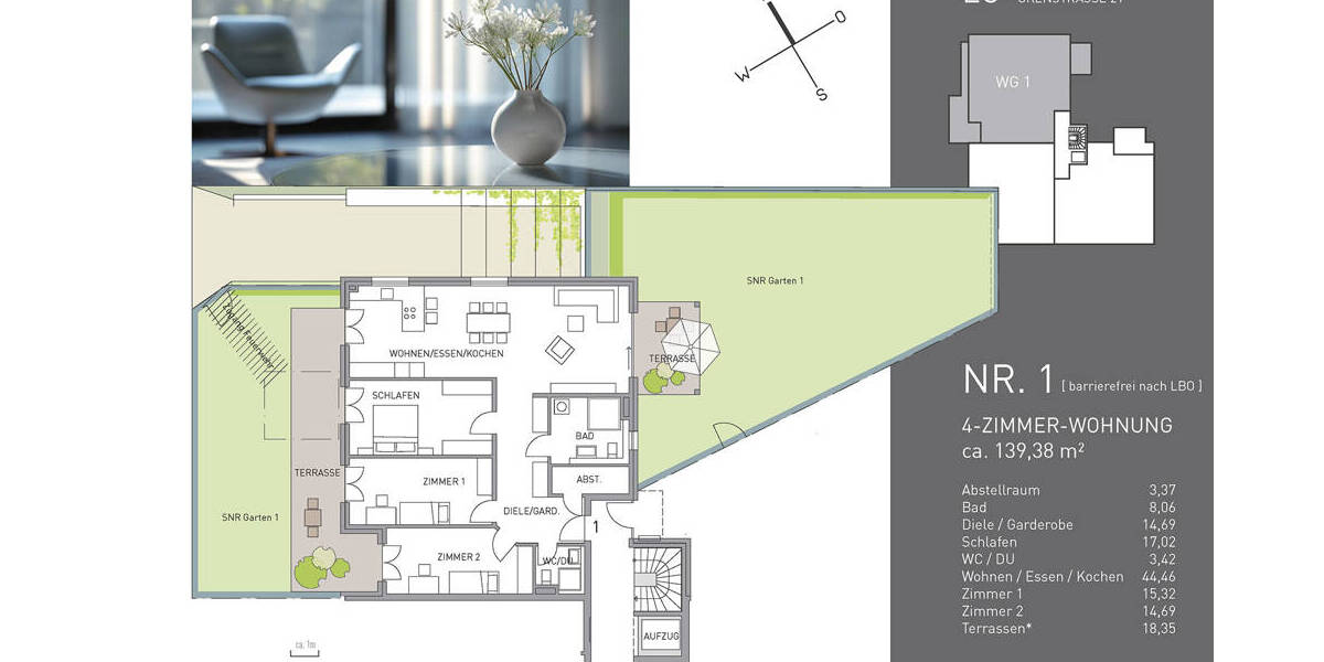 Etagenwohnung Freiburg im Breisgau Herdern - 4 Zimmer, 139 m&sup2;, 1.320.000&euro; | Angebot:24115305