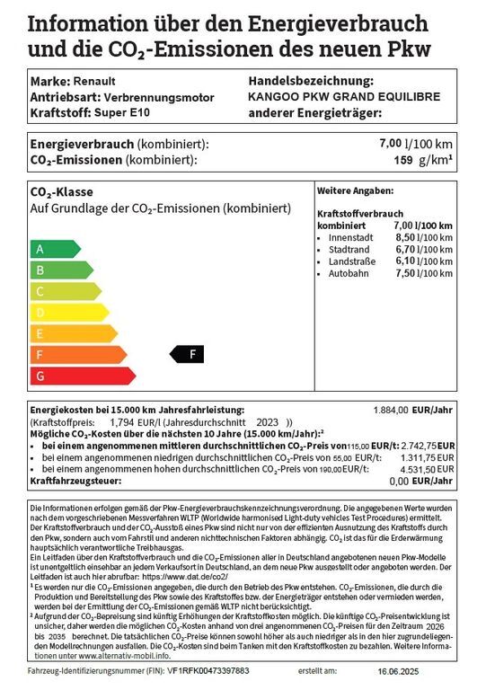 Renault Grand Kangoo 1.990 km 32.590 € Stegen 79252