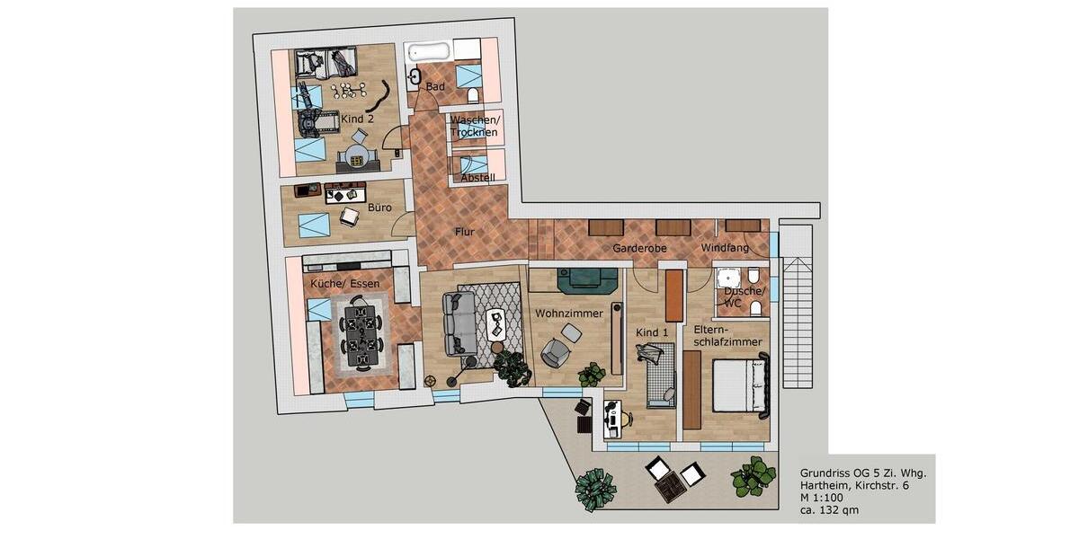 Dachgeschoßwohnung Hartheim am Rhein - 5 Zimmer, 132 m&sup2;, 1.584&euro; | Angebot:25106805