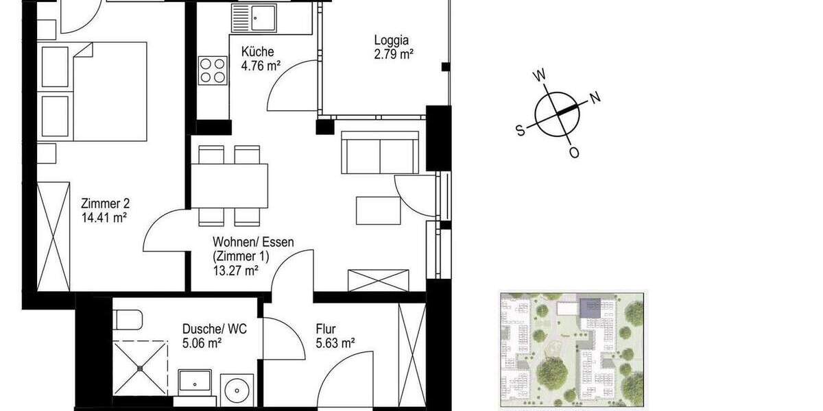Etagenwohnung Freiburg Haslach - 2 Zimmer, 46 m&sup2;, 351.000&euro; | Angebot:25837696