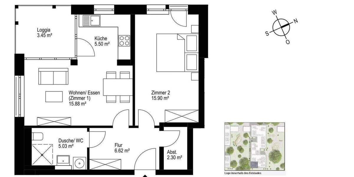 Etagenwohnung Freiburg Haslach - 2 Zimmer, 55 m&sup2;, 433.000&euro; | Angebot:25850696