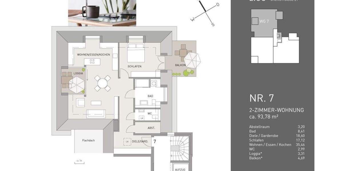 Etagenwohnung Freiburg im Breisgau Herdern - 2 Zimmer, 94 m&sup2;, 1.052.000&euro; | Angebot:25698090