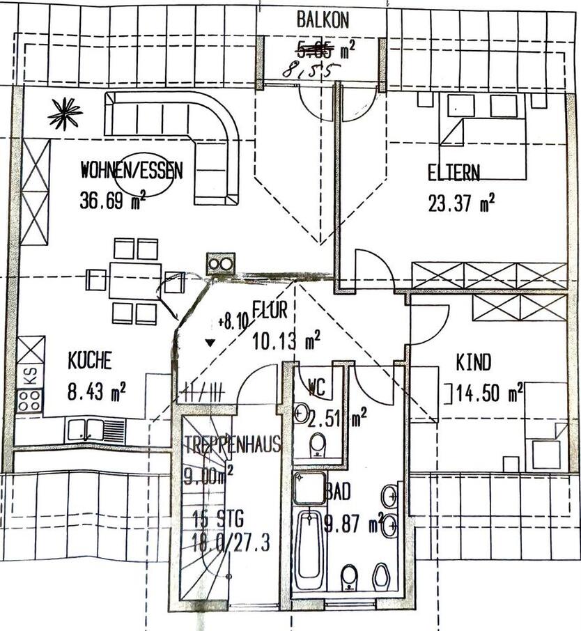 Helle 3-Zimmer-Wohnung in Niedrigenergiehaus mit Balkon u. Garage