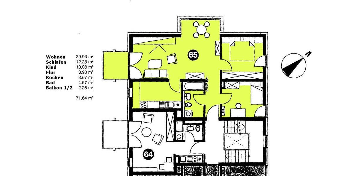 Etagenwohnung Freiburg im Breisgau Ebnet - 3 Zimmer, 72 m&sup2;, 410.000&euro; | Angebot:26602864