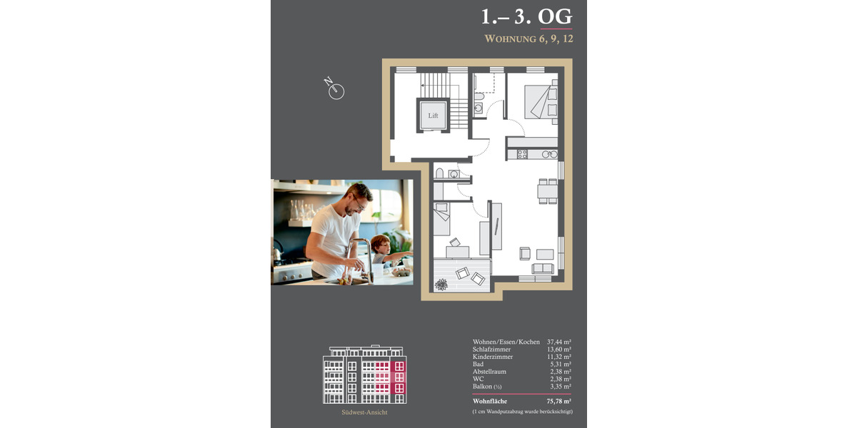 Etagenwohnung Furtwangen im Schwarzwald Stadtgebiet - 3 Zimmer, 75 m&sup2;, 368.000&euro; | Angebot:22101606