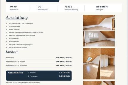 Wohnung Teningen - 3 Zimmer, 70 m&sup2;, 770&euro; | Angebot:27603055