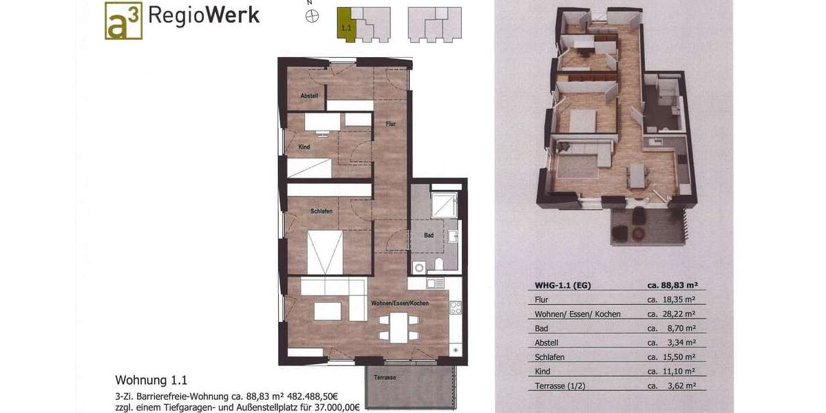 Etagenwohnung Reute - 3 Zimmer, 89 m&sup2;, 482.500&euro; | Angebot:26869022