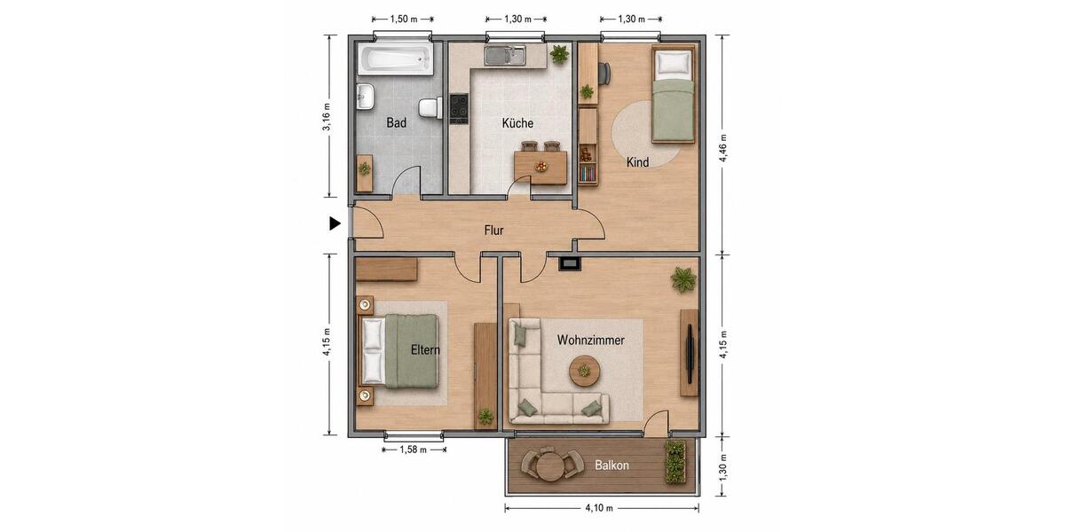 Hochparterre Freiburg im Breisgau Brühl - 3 Zimmer, 64 m&sup2;, 379.000&euro; | Angebot:26960674