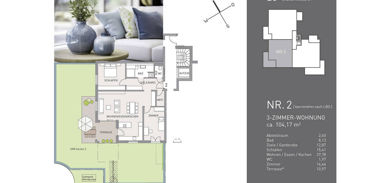 Etagenwohnung Freiburg im Breisgau Herdern - 3 Zimmer, 104 m&sup2;, 1.040.000&euro; | Angebot:25698096