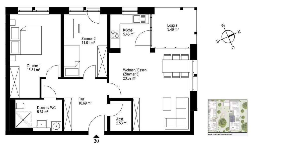 Etagenwohnung Freiburg Haslach - 3 Zimmer, 77 m&sup2;, 607.000&euro; | Angebot:25837694