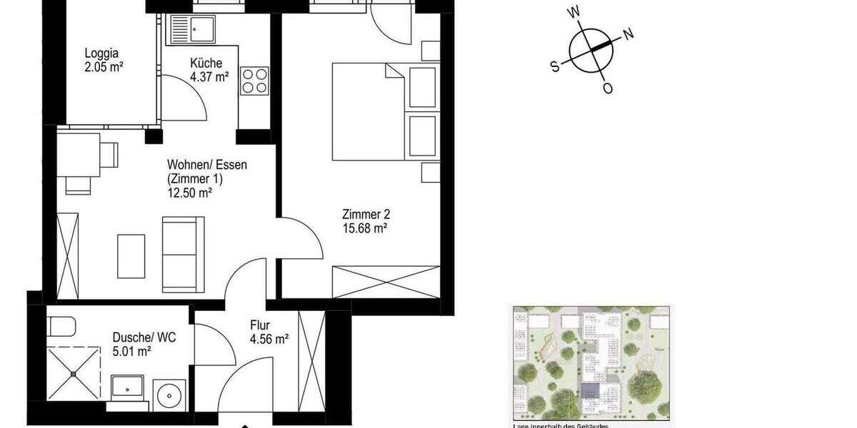 Etagenwohnung Freiburg Haslach - 2 Zimmer, 44 m&sup2;, 337.000&euro; | Angebot:25880781