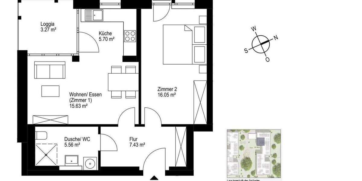 Etagenwohnung Freiburg Haslach - 2 Zimmer, 54 m&sup2;, 419.000&euro; | Angebot:25837695