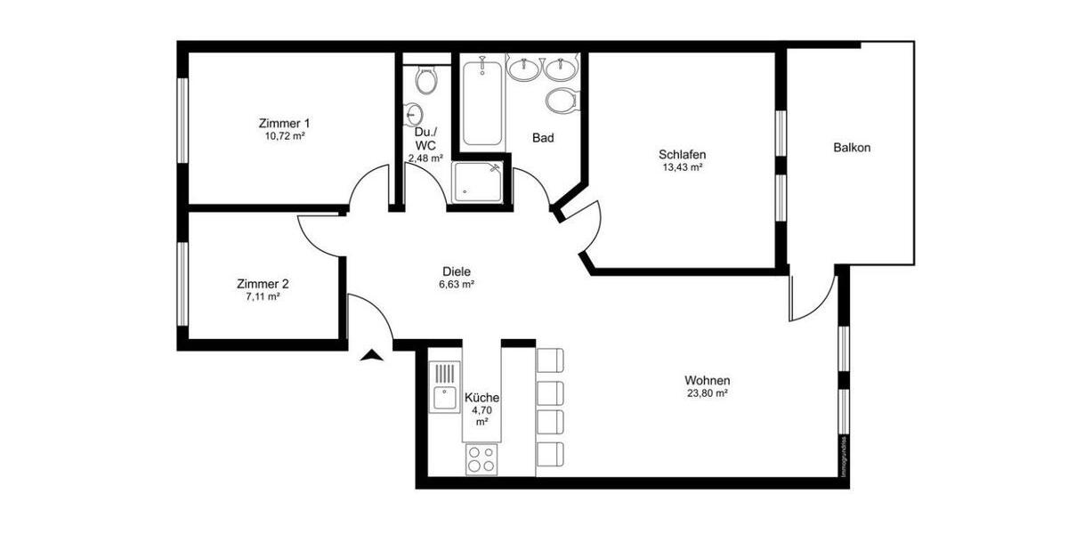 Etagenwohnung Freiburg im Breisgau Munzingen - 4 Zimmer, 79 m&sup2;, 419.000&euro; | Angebot:26820038