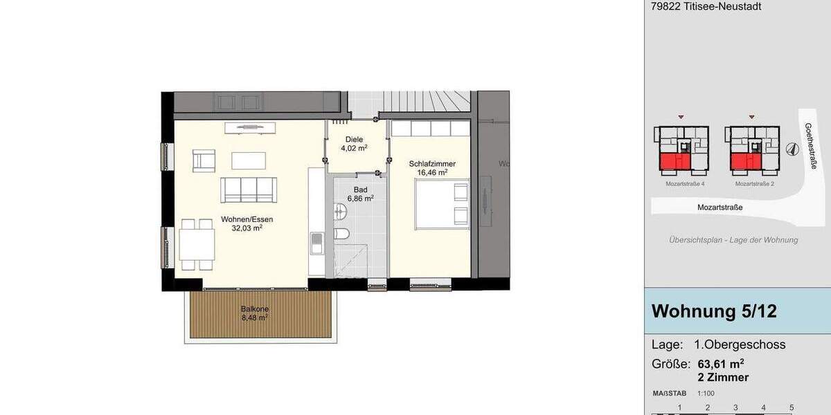 Etagenwohnung Titisee-Neustadt Neustadt - 2 Zimmer, 63 m&sup2;, 349.000&euro; | Angebot:25142554