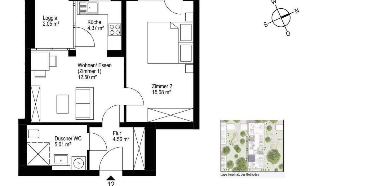 Etagenwohnung Freiburg Haslach - 2 Zimmer, 44 m&sup2;, 342.000&euro; | Angebot:25850688