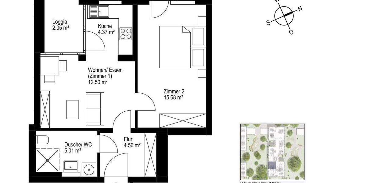 Etagenwohnung Freiburg Haslach - 2 Zimmer, 44 m&sup2;, 331.000&euro; | Angebot:25837699