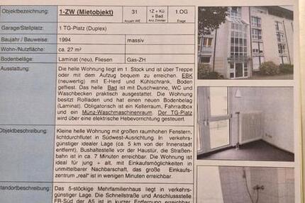 Wohnung Freiburg im Breisgau Betzenhausen - 1 Zimmer, 27 m&sup2;, 590&euro; | Angebot:26039052