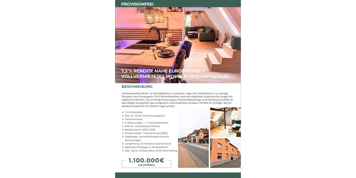 Provisionsfrei* Renditestarkes Wohn- & Geschäftshaus nahe Europapark - Vollvermietung, über 7 % Rendite 14 zimmer
